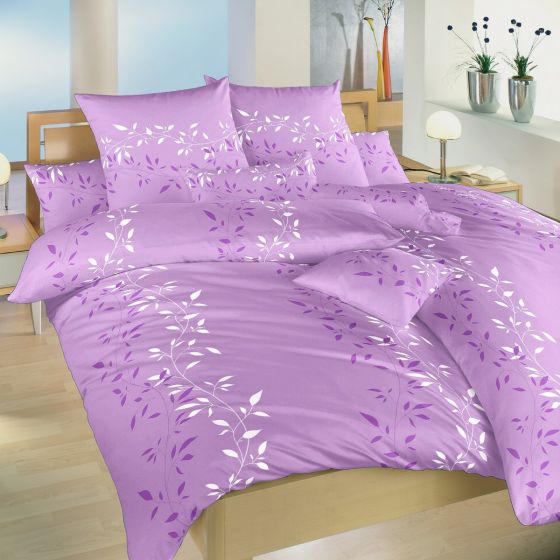 Povlečení MANDEVILA FIALOVÁ, lístečky, krep, 140x200cm + 70x90cm