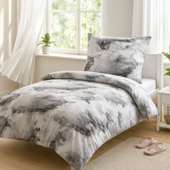 Povlečení MINERALS ŠEDÝ, mramorový vzor, bavlněný mako satén, 140x200cm + 70x90cm