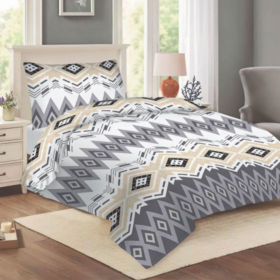 Povlečení NELA 41 NIKITA, geometrický vzor, šedo-béžové, bavlna hladká, 140x200cm + 70x90cm 