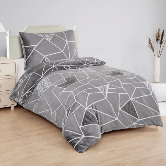 Povlečení TRIANGULO ŠEDÉ, geometrický vzor, mikroflanel, 140x200cm + 70x90cm
