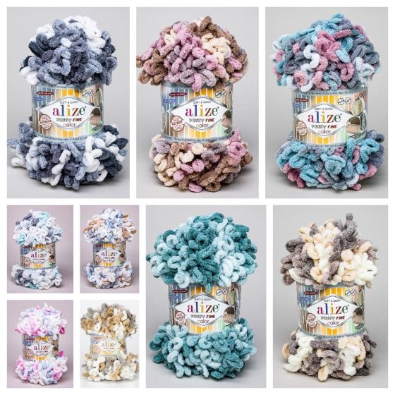 Pletací příze Alize PUFFY FINE COLOR melír, efektní, 100g/14m