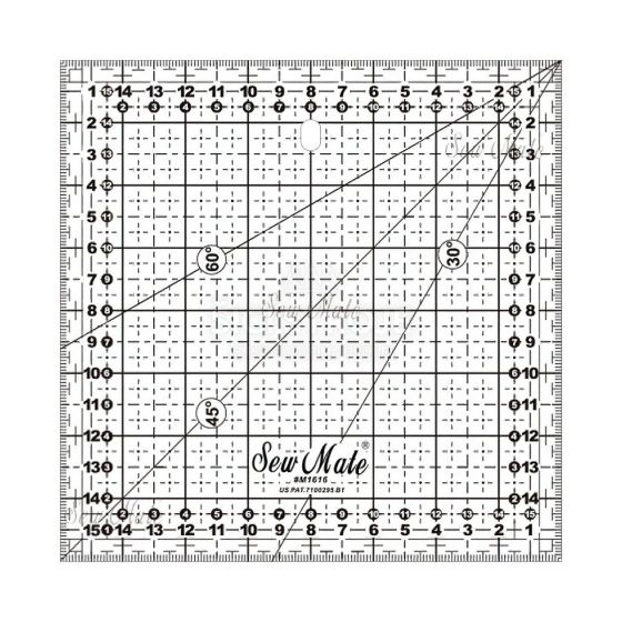 Rastrové pravítko na patchwork, látky DONWEI M1616 BK, černý popis, 16x16cm