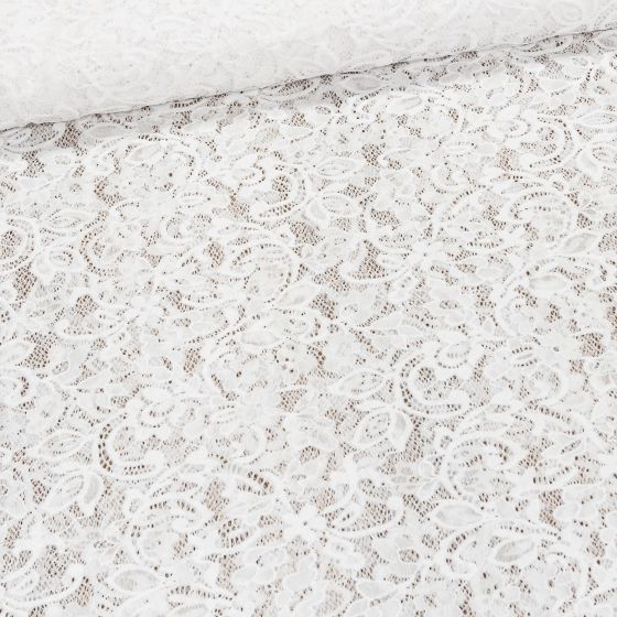 Šatovka / krajka LILI 1 elastická, bílá, š.150cm (látka v metráži)