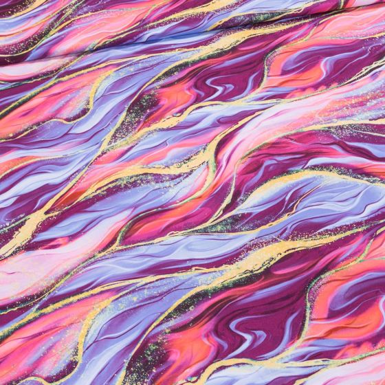 Šatovka / směsové hedvábí DT-24014, růžovo-žluté vlny, š.150cm (látka v metráži)