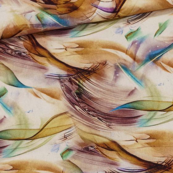 Šatovka viskózová 3242 DIGITÁLNÍ TISK, rezavo-modro-vínové šmouhy, š.140cm (látka v metráži)