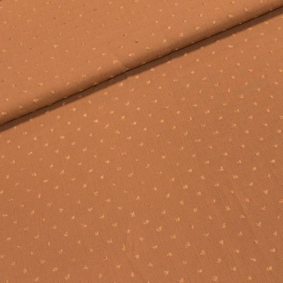 Šatovka viskózová kreš 22369, tmavá okrová, vystouplé nopky, š.135cm (látka v metráži)