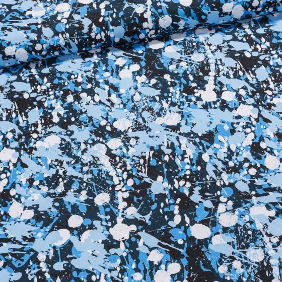 Slunečníkovina/kočárkovina OXFORD 036-03 modré kaňky na černé, š.160cm (látka v metráži)