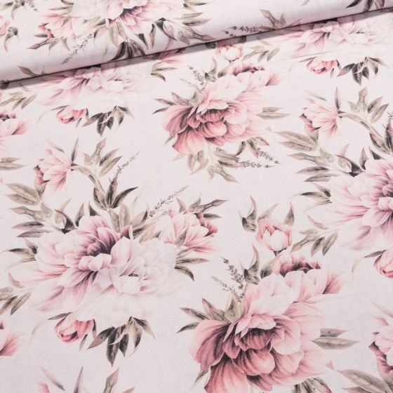 Směsové plátno 2023-13, velké růžové růže, š.140cm (látka v metráži)