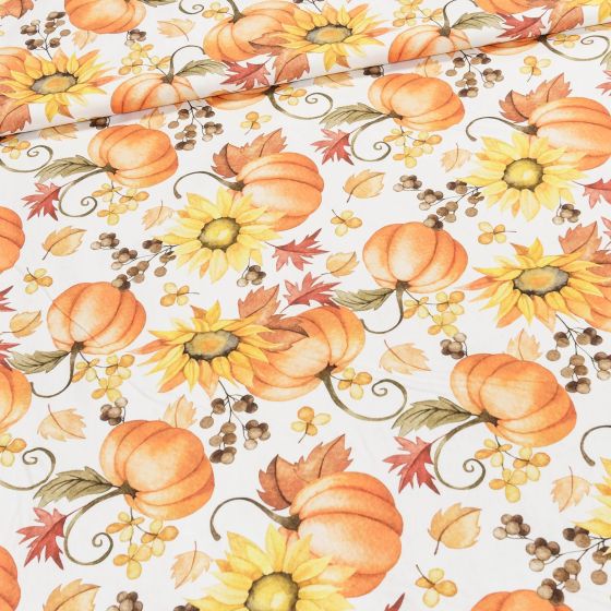Směsové plátno 513032/5876, oranžový podzim s dýněmi, š.140cm (látka v metráži)