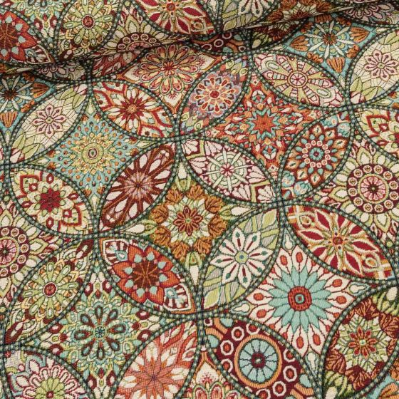 Směsové plátno (gobelín) GOBELÍN G 5, vícebarevné mandaly, š.140cm (látka v metráži)