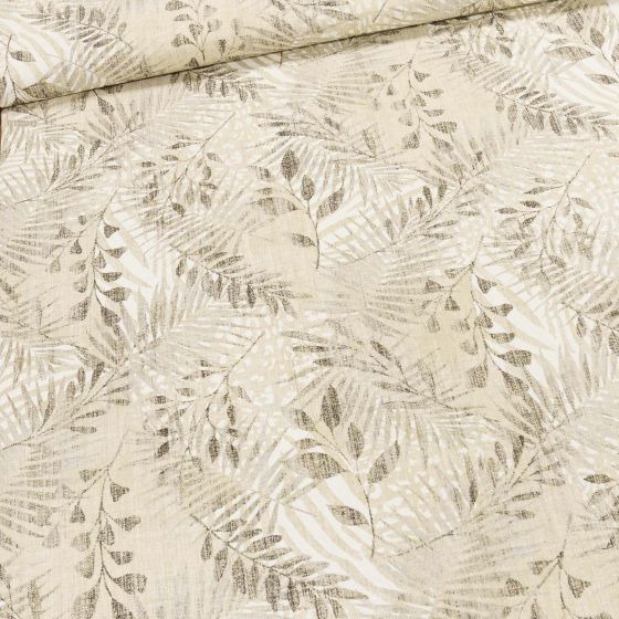 Směsové plátno JAWA BÉŽOVÁ, béžové listy, š.140cm (látka v metráži)