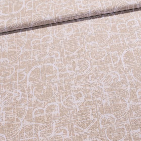 Směsové plátno LEONARDO BÉŽOVÁ písmena na béžové, š.140cm (látka v metráži)