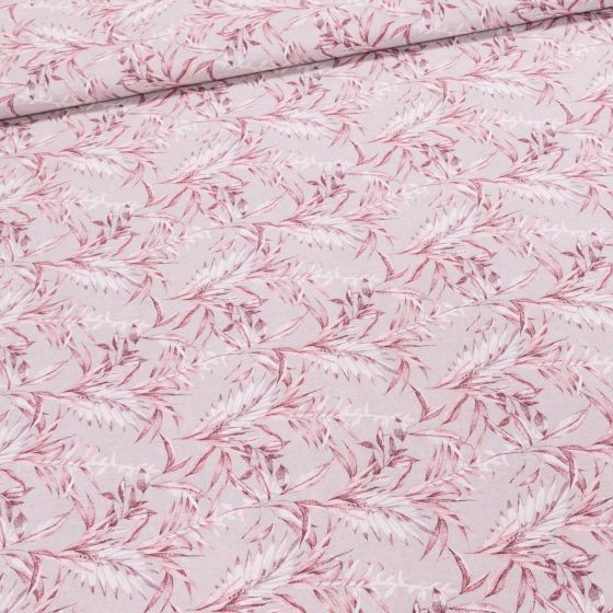 Směsové plátno LONETA, starorůžová tráva na režné, š.140cm (látka v metráži)