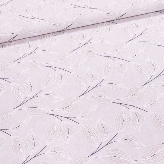 Směsové plátno NATE BÉŽOVÁ, listy, š.140cm (látka v metráži)