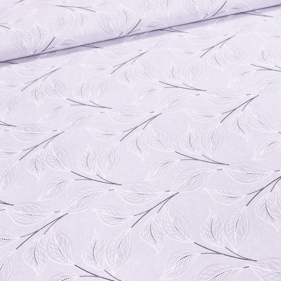 Směsové plátno NATE ŠEDÁ, listy, š.140cm (látka v metráži)