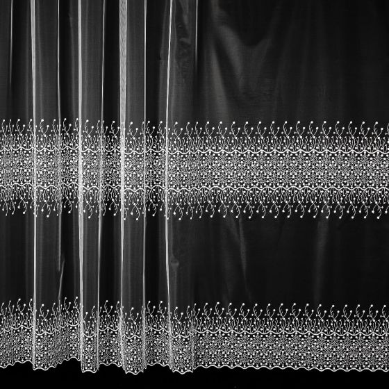 Tylová záclona 638/601 vyšívané větvičkové ornamenty, bílá (více výšek, v metráži)