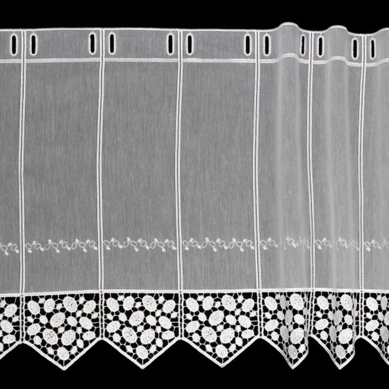 Voálová vitrážová záclona 13/887 vyšívané oválky, s bordurou, smetanová (více výšek, v metráži)