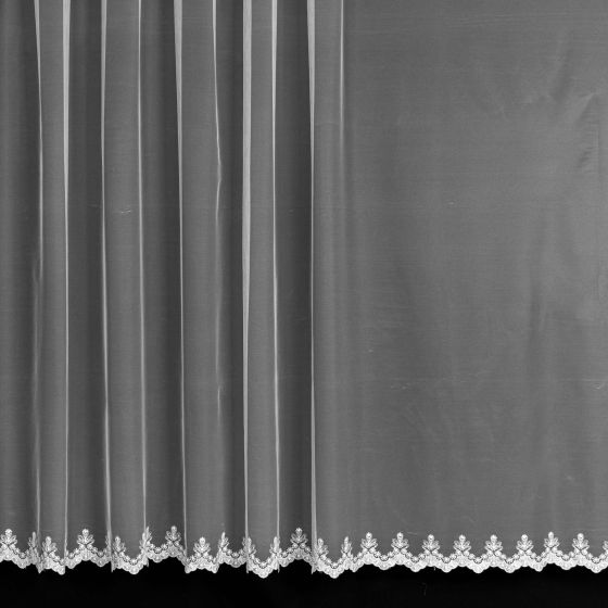 Tylová záclona 12358TF, hladká s vyšívanou bordurou, bílá (více výšek, v metráži)
