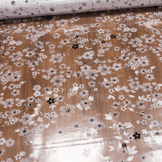 Ubrus PVC průhledný 49Z/09, šedé kytičky, š.140cm (metráž)