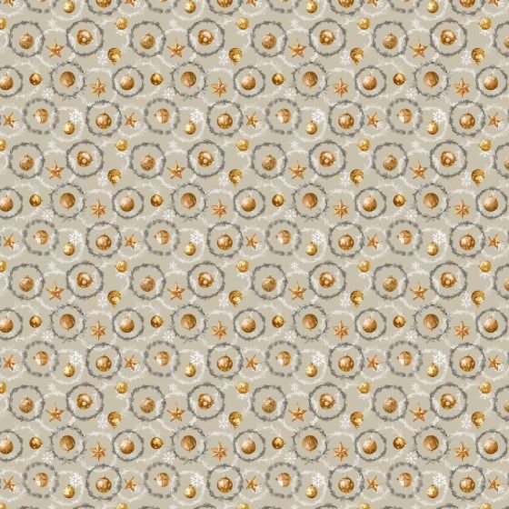 Ubrus PVC s textilním podkladem vánoční 1265-2, vánoční zlaté baňky na šedé, š.140cm (metráž)