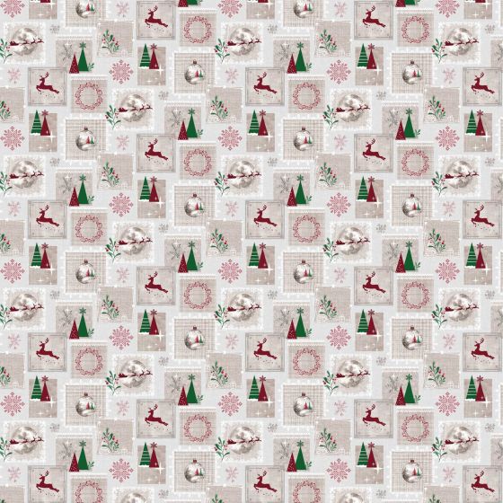 Ubrus PVC s textilním podkladem vánoční 6352-01, vánoční kouzlo na béžové, š.140cm (metráž)