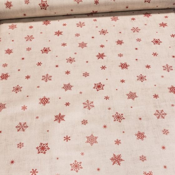 Ubrus PVC s textilním podkladem vánoční N1E/07 červené vločky na béžové, š.140cm (metráž)