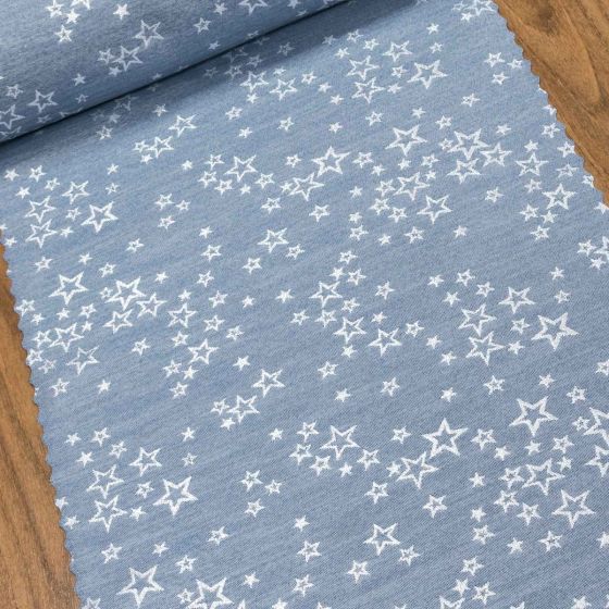 Ubrusovina vánoční / štola teflonová úprava, HVĚZDNÉ PŘÁNÍ, modrá / stříbrná, š.38cm (metráž)