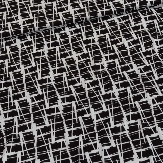 Viskózový úplet 1240/69, bílá mřížka na černé, š.150cm (látka v metráži)