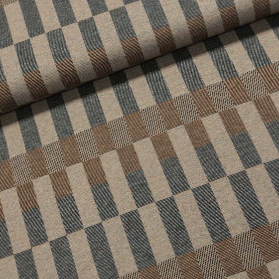 Viskózový úplet 2662 hnědé a modré proužky, š.140cm (látka v metráži)