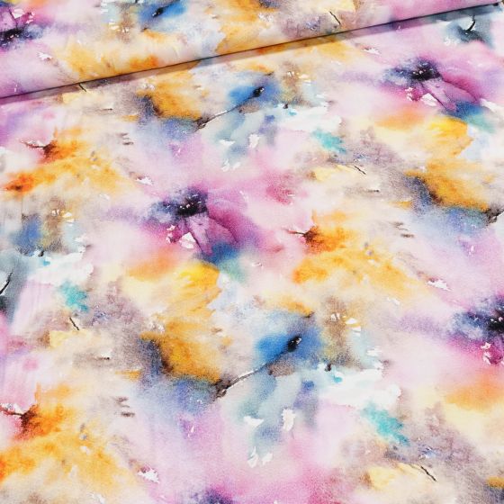 Viskózový úplet 6-03725 DIGITÁLNÍ TISK, aqua barevný vzor, š.155cm (látka v metráži)