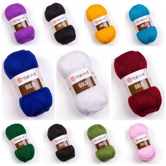 Pletací příze YarnArt GOLD jednobarevná s lurexem, efektní, 100g/400m