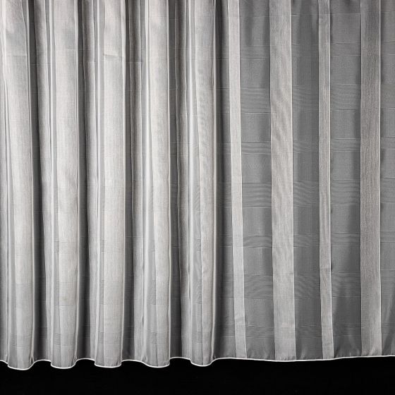 Voálová záclona F6573/01 velké káro z proužků, s olůvkem, smetanová (více výšek, v metráži)