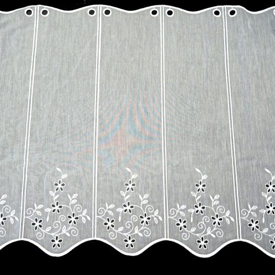 Voálová vitrážová záclona ANIKA vyšívané květy, bílá (více výšek, v metráži)