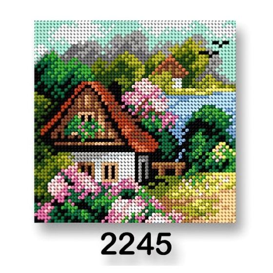 Vyšívací předloha, obrázek na vyšívání 70244/2245, dům jaro 1, zelená, 15x15cm
