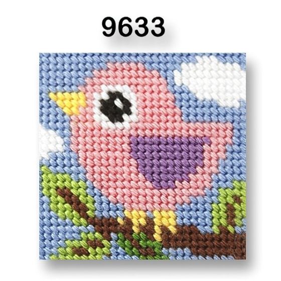 Vyšívací sada s předtištěným motivem 70264/9633 ptáček, růžová, 10,5x10,5cm