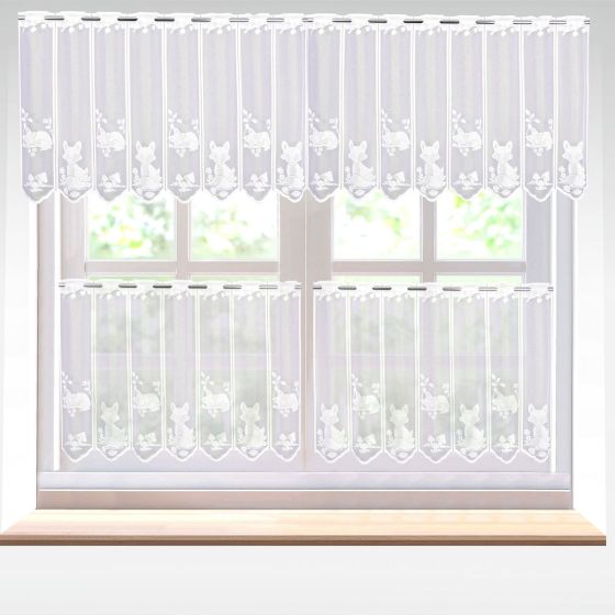 Žakárová vitrážová záclona dětská LIŠKA 604948, bílá (více výšek, v metráži)