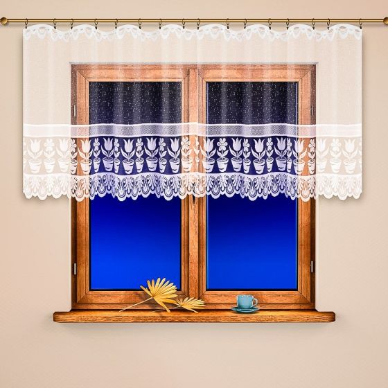 Žakárová vitrážová záclona KYTICE 4618, bílá (více výšek, v metráži)