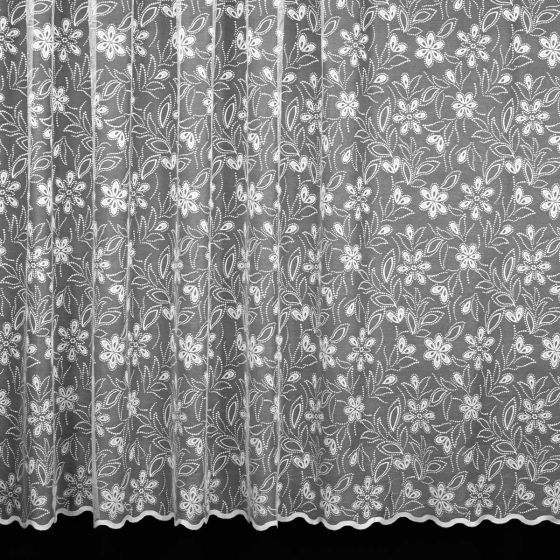 Žakárová záclona 107099/001 květinový vzor, bílá (více výšek, v metráži)
