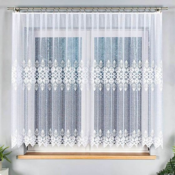 Žakárová záclona 181043 ornamenty, s bordurou, bílá (více výšek, v metráži)