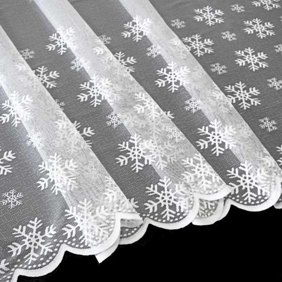 Žakárová záclona ZIMNÍ ČAS 36010570, vločky, s bordurou, bílá (více výšek, v metráži)