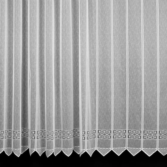 Žakárová záclona 715, kostičky, bílá, zavěšení na tyč (více výšek, v metráži)