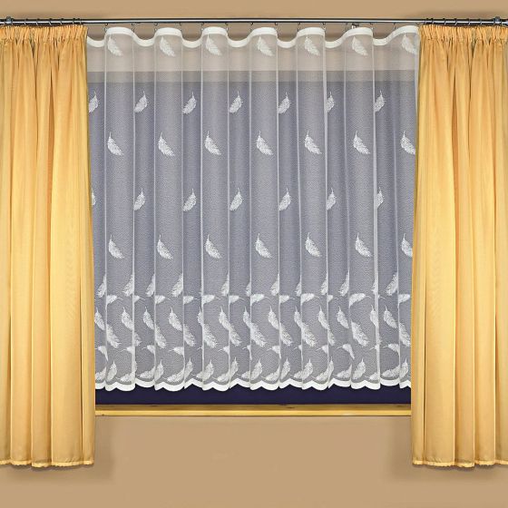 Žakárová záclona A3911 peříčka, s bordurou, bílá (více výšek, v metráži)