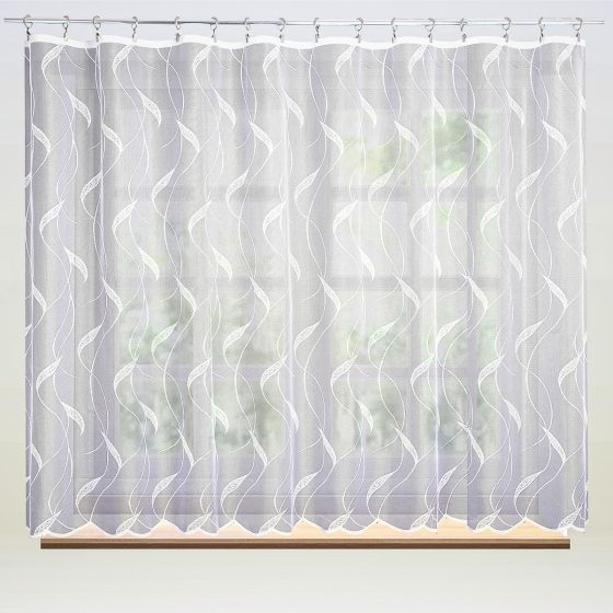 Žakárová záclona LINE 607328, popínavé listy, bílá (více výšek, v metráži)