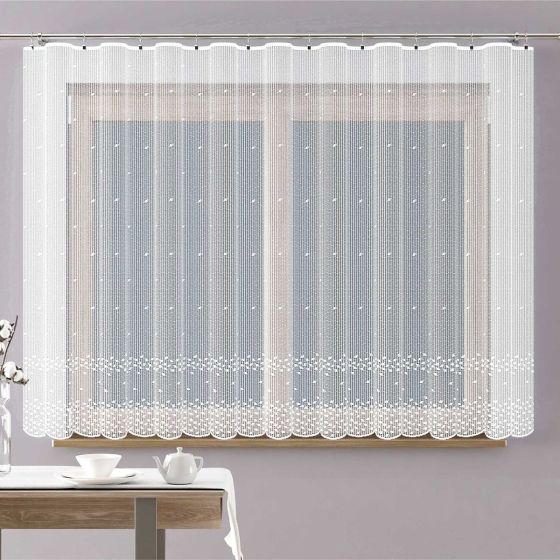 Žakárová záclona MADISON, kostičky, s bordurou, bílá, (více výšek, v metráži)