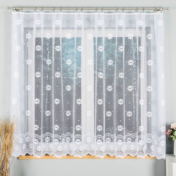 Žakárová záclona NOLA 779/031, květinový vzor, bílá s bordurou (více výšek, v metráži)