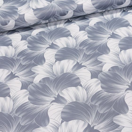 Zatemňovací / termoizolační závěs, blackout 10113/02 šedo-bílé květy, šířka 150cm (látka v metráži)