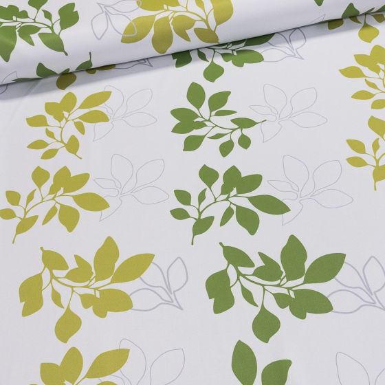 Zatemňovací / termoizolační závěs, blackout 10008/03 zelené listy na bílé, šířka 150cm (látka v metráži)