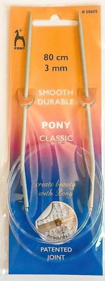 Pletací jehlice PONY, hliníkové, kruhové, 1 kus, délka 80cm, velikost 3mm