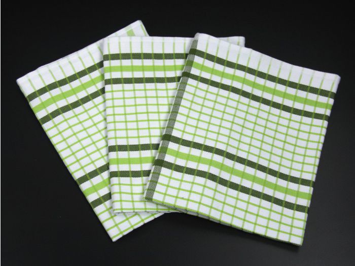 Kuchyňské utěrky EGYPTSKÁ BAVLNA 15, zelené káro/proužek, 3 kusy, 50x70cm