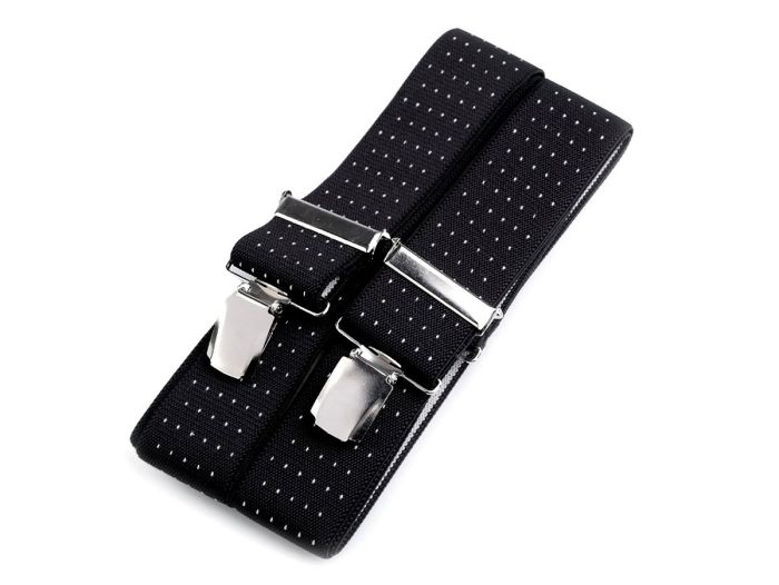 Šle pánské, délka 125cm, šíře 3,5cm, tvar X, černé s bílými puntíky, 650253/37